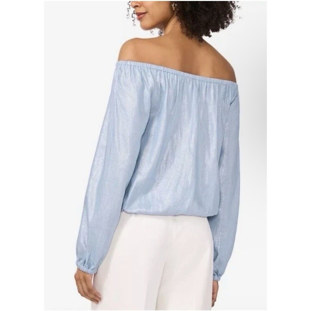 $89 Vince Camuto Women's Off-the-Shoulder Tie-Hem Blouse Lake Breeze Size S